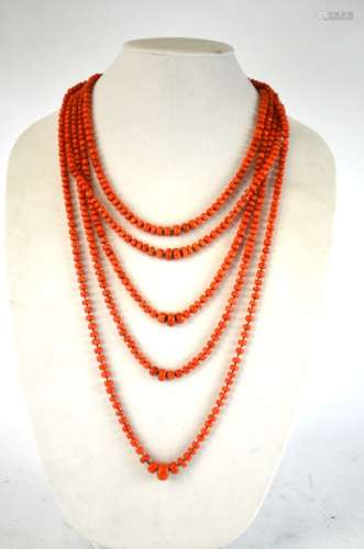Five Strands Italian Coral Bead Necklace