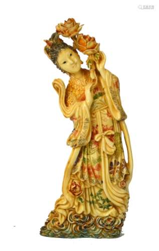 Fine Chinese Carved  Colored Bone Lady Figure