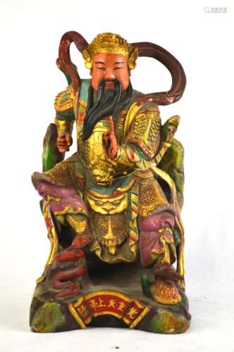 Fine Chinese Painted Wood Carving of Zhen wu