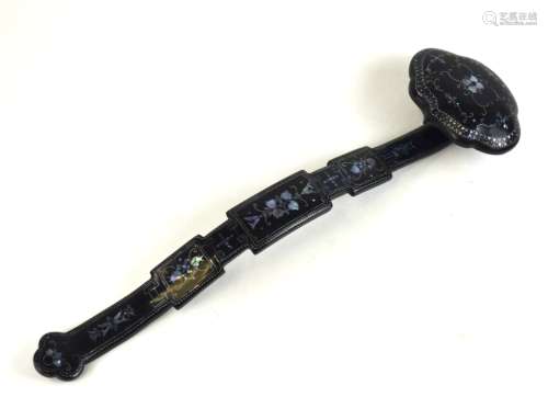 Chinese Lacquer Ruyi Scepter w/Mother Pearl Inlaid