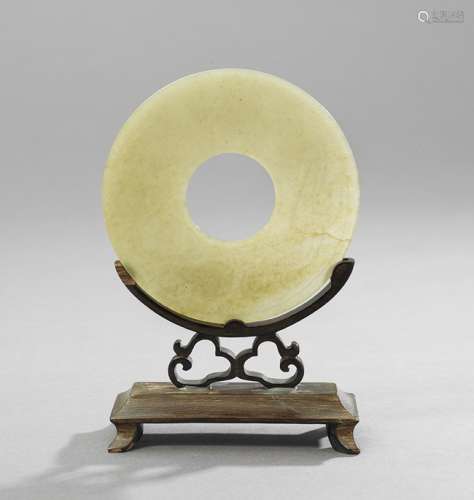 Chinese Carved Jade Bi Disk w. Stand
