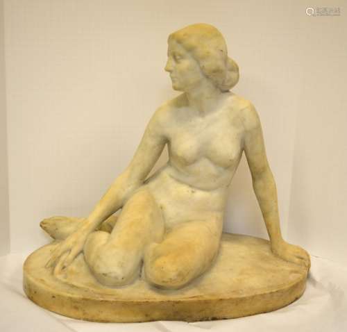 French Nude Lady White Marble Sculpture
