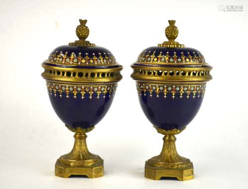 Pr Possible Sevres Enamel Porcelain Covered Vases