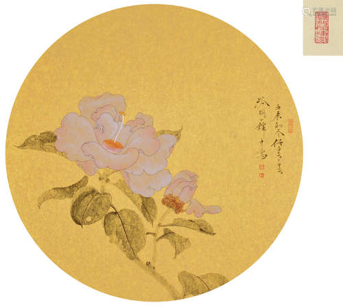 任重 壬辰 2012年作 山茶花 镜片 设色纸本