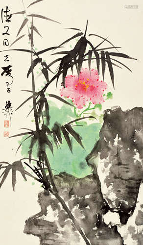 谢稚柳 芙蓉花 镜框 设色纸本