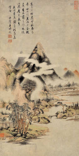 王时敏 庚戌 1670年作 烟岭云林图 立轴 设色纸本