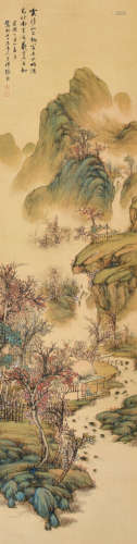 张熊 丁丑 1877年作 溪山人家 立轴 设色绢本