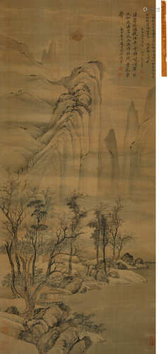 王翚 癸亥 1683年作 写唐解元诗意 立轴 设色绢本