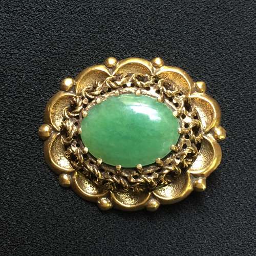 FINE 14K GOLD OLD CHINESE JADEITE PENDANT