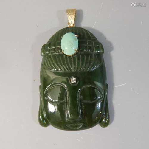 14K GOLD DIAMOND, JADE, TURQUOISE BUDDHA PENDANT - IMPRESSIVE!