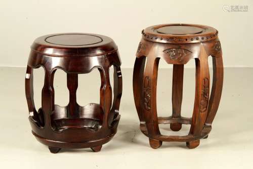 Two 19th C. Chinese Rosewood Barrel Chairs