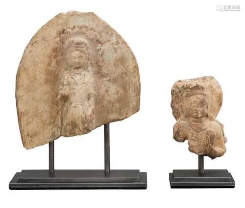 Two Marble Buddhist Figural Fragments Tang and Liao Dynasties