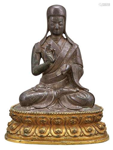 Sino-Tibetan Parcel Gilt-Bronze Figure of a Monk Qing Dynasty