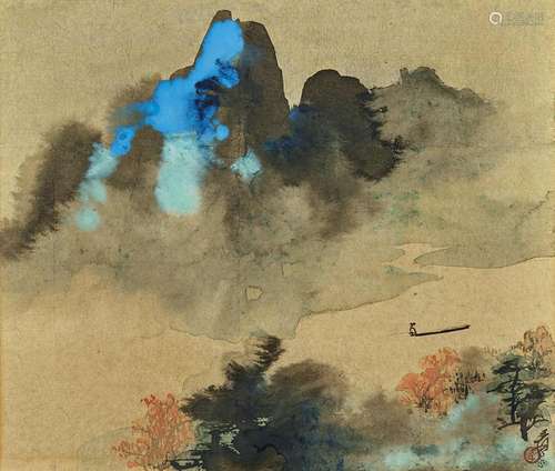 Zhang Daqian (1899-1983)  Boater on a Mountain Lake