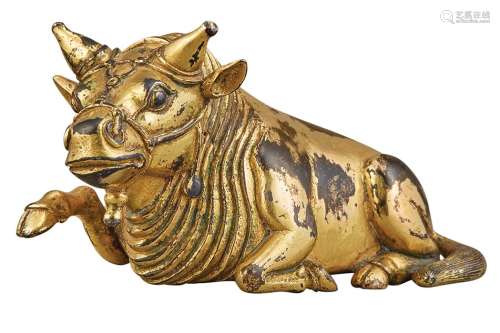 Chinese Gilt-Bronze Model of an Ox
