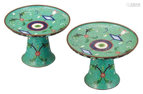 Two Chinese Cloisonne Pedestal Dishes 20th Century