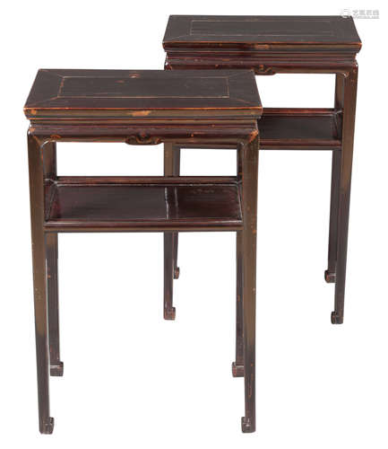 Pair of Chinese Black Lacquer Softwood Tables 19th/20th Century