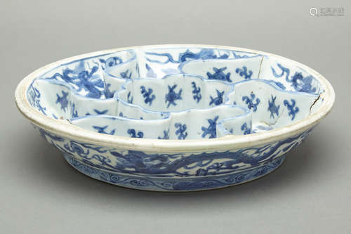 Chinese Blue and White Glazed Porcelain Sweetmeat Dish Wanli Six-Character Mark and of the Period