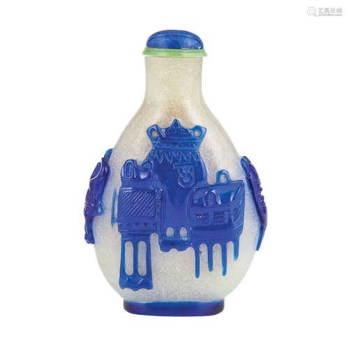 Chinese Blue Overlay Clear Glass Snuff Bottle Qing Dynasty