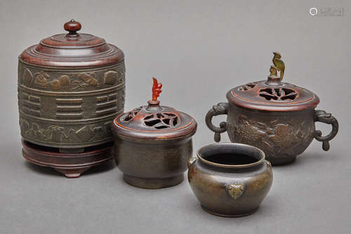 Group of Four Chinese Bronze Censers 18th/19th Century