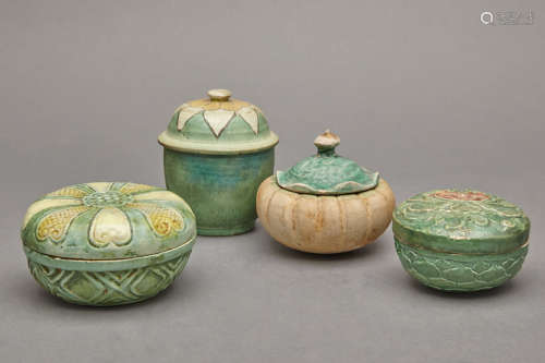 Group of Four Chinese Glazed Pottery Jarlets Tang and Liao Dynasties