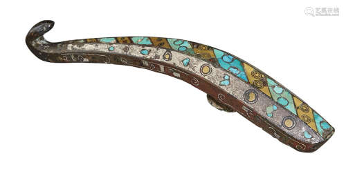 Chinese Inlaid Bronze Belt Hook Late Eastern Zhou/ Early Western Han Dynasty, circa 3rd century B.C.