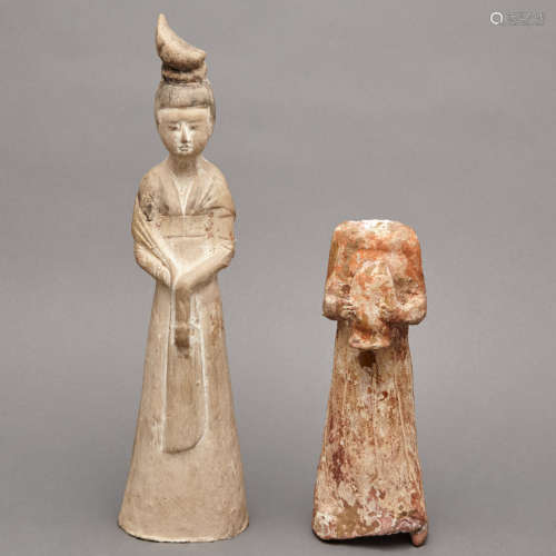 Two Similar Chinese Painted Pottery Figures of a Females Tang Dynasty