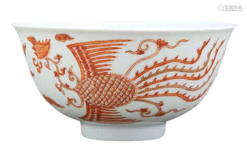 Chinese Iron Red and Gilt Enameled Porcelain Bowl Kangxi Six-Character Mark and of the Period