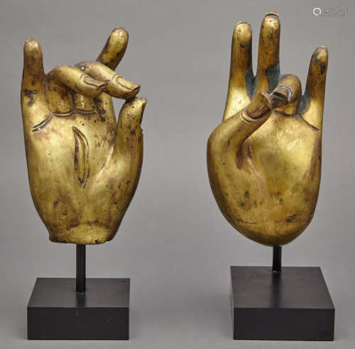 Two Asian Gilt-Bronze Buddhist Hands 19th Century