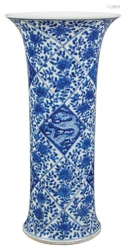 Chinese Blue and White Glazed Porcelain Beaker Vase Kangxi Period