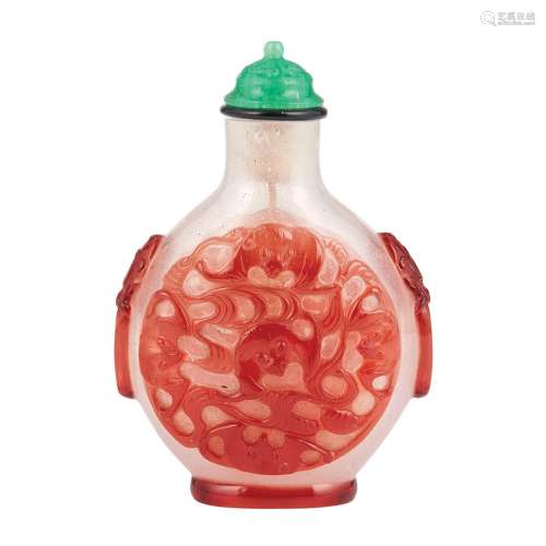 Chinese Red Overlay Clear Glass Snuff Bottle Qing Dynasty