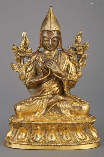 Tibetan Gilt-Bronze Figure of a Lama 18th Century