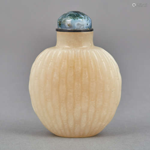 Chinese Buff and White Jade Snuff Bottle