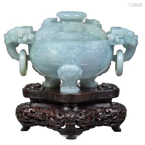 Chinese Jadeite Covered Censer Qing Dynasty