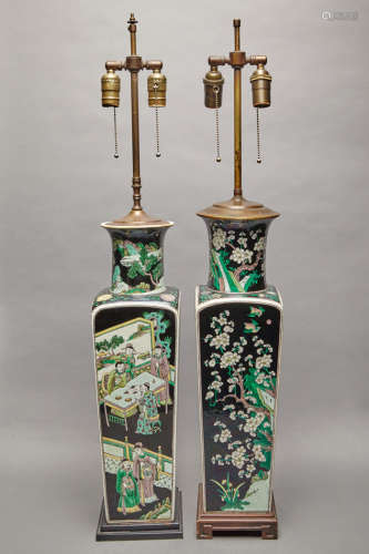 Two Chinese Famille Verte Glazed Porcelain Vases 19th Century
