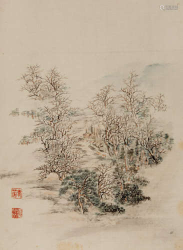 Chinese School  Album of eight landscape paintings with associated text