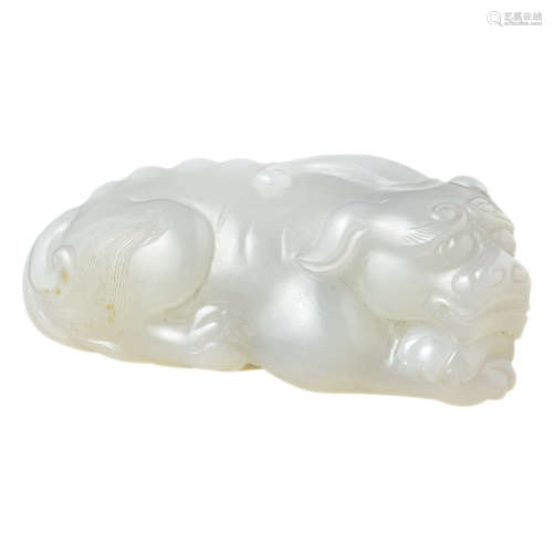 Chinese White Jade Model of a Mythical Beast Qing Dynasty