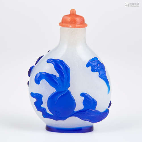 Chinese Blue Overlay Clear Glass Snuff Bottle