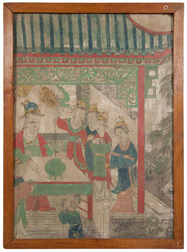 Chinese Painted Stucco Wall Panel 19th Century