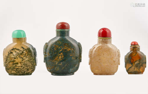 Group of Four Chinese Agate Snuff Bottles Qing Dynasty