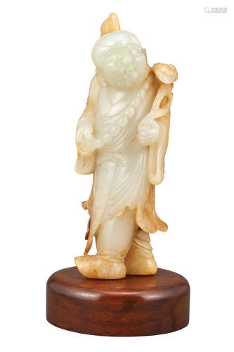Chinese White and Russet Jade Figure of a Luohan