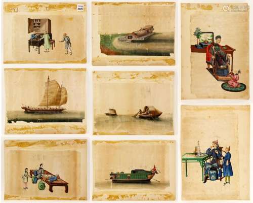 Eight 19th C. Chinese Paintings on Rice Paper
