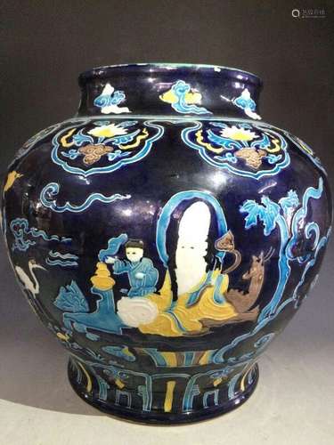 Chinese Ming Style Enameled Portrait Jar