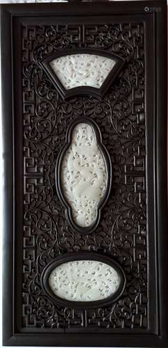 Pair of Open Work Wood Panel with Jade