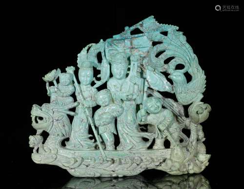 19th C. Turquoise Chinese Two Side Carving