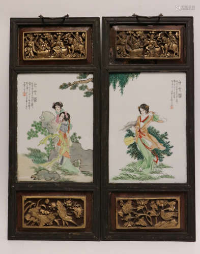 Pair of Porcelain Plaques of Beauties, Marks