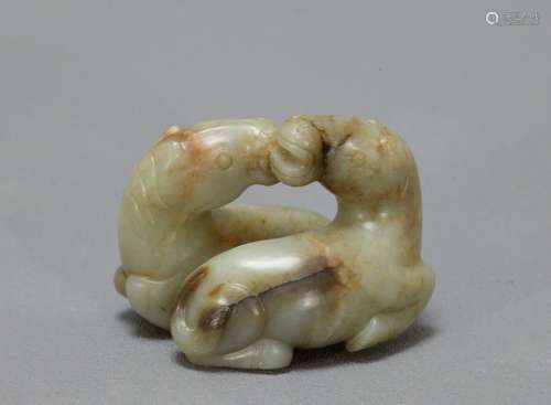 1819th C. Chinese Jade Carving of Two Horses