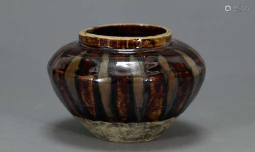 Brown and Metallic Striped Glazed Jar