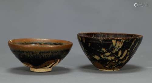 Small Black and Brown Splashed Tea Bowls