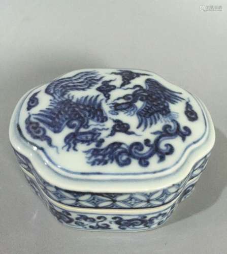 Chinese Ming Style Blue/White Makeup Box w/ Cover